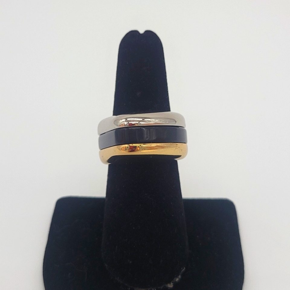 Vita Fede Panini Three-Tone Gold/Silver/Black 24k Gold-Plated Ring